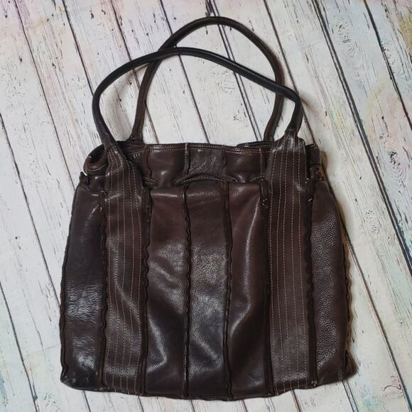 Vintage Italian Brown Calf Leather Patchwork Errelleventidue Purse - Picture 1 of 8
